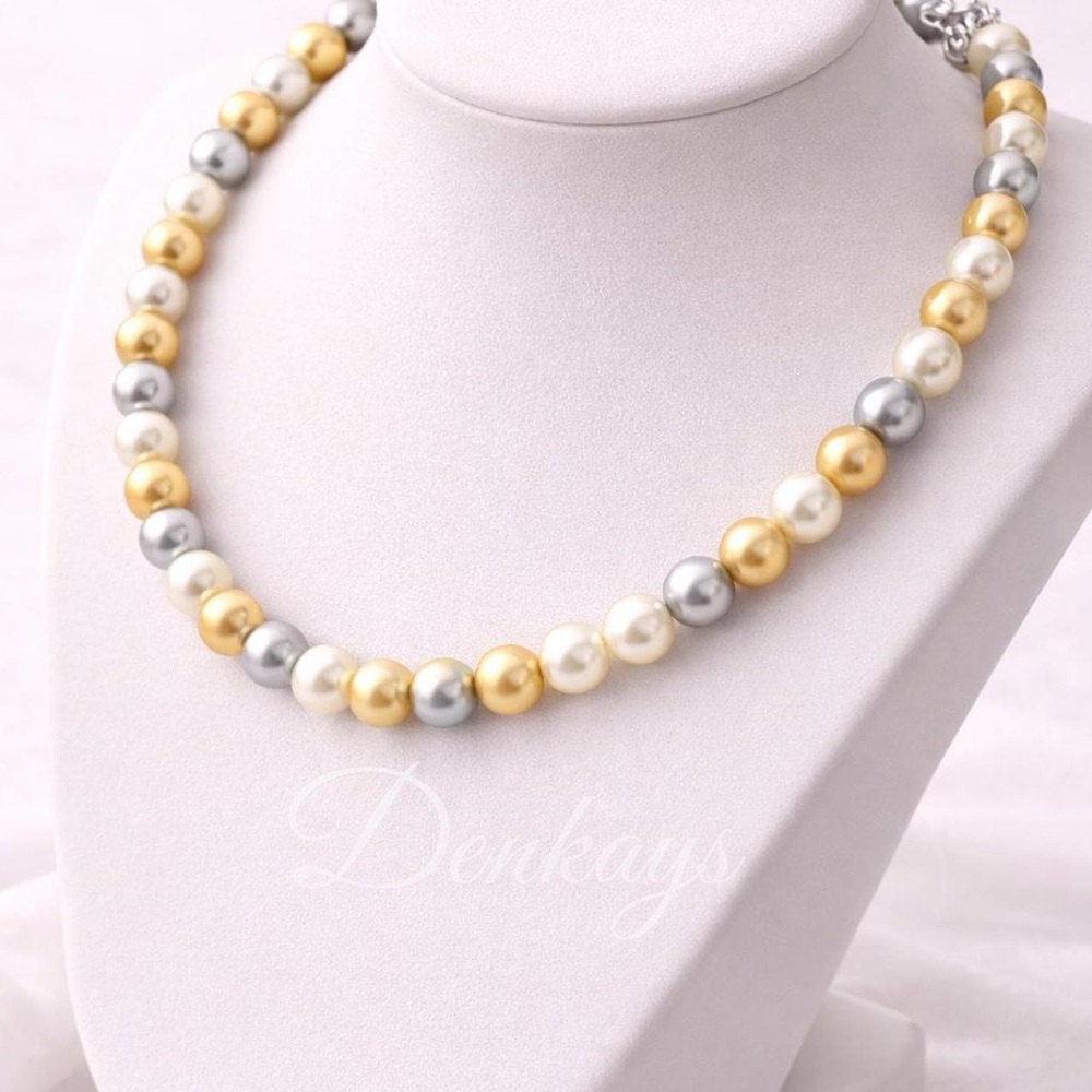 Gold, Silver and White Pearl Necklace - Women Jewelry - Picture 5 of 6